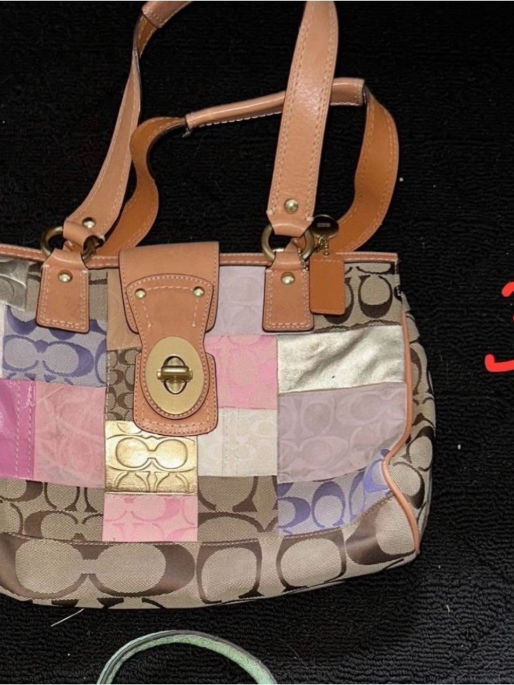Coach Patchwork Signature Tote in Pink, Tan & Metallic